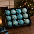 thumbnail image 3 of Christmas Ball Ornaments Set of 12, Blue Shatterproof Xmas Baubles with Gold Patterns, Turquoise Tree Decorations in a Gift Box for Holiday Decorating - Style C, 3 of 6