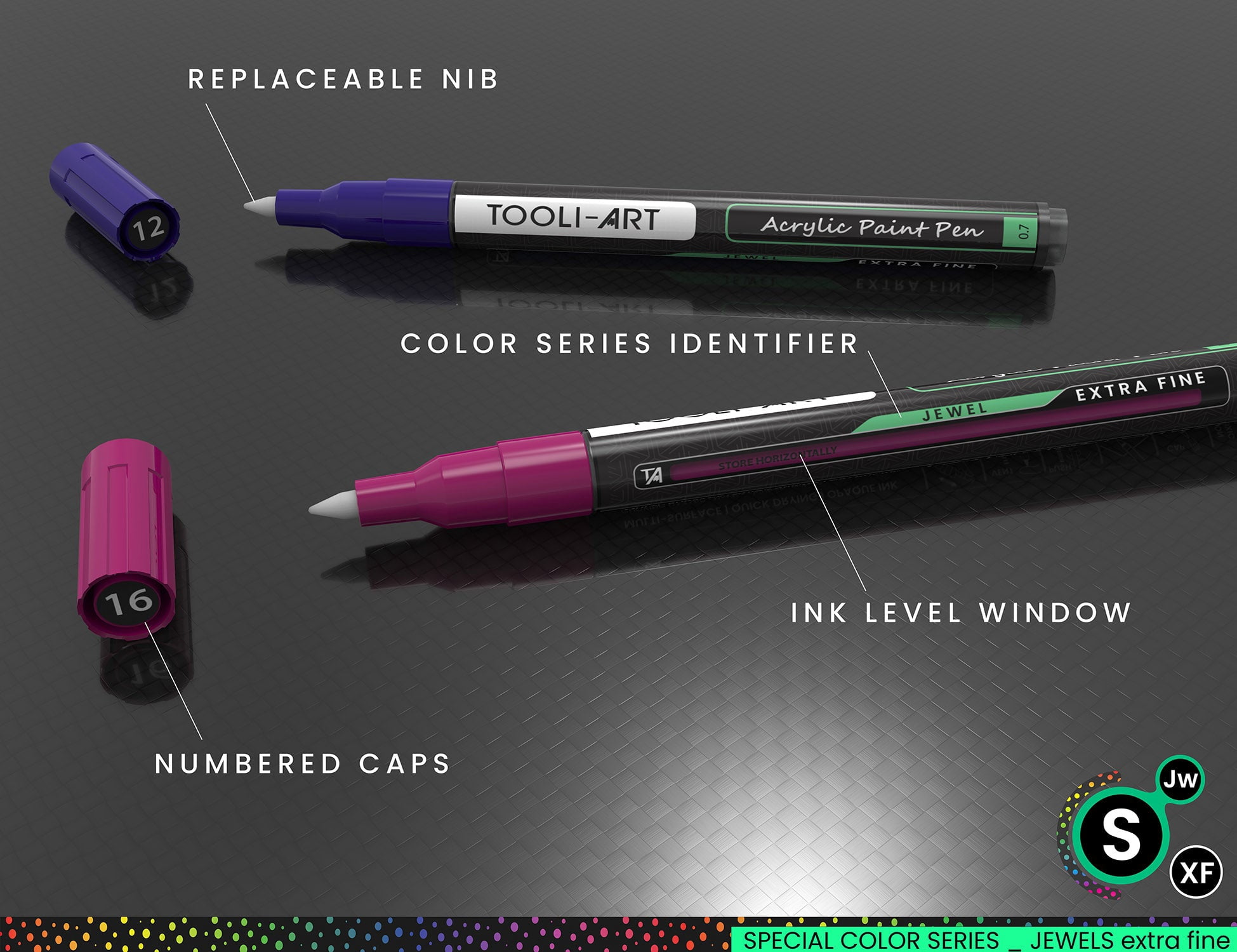 24 Jewel Dark Tones Acrylic Paint Pens Special Color Series Markers Set (0.7mm EXTRA FINE)
