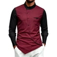 thumbnail image 3 of Men's Long Sleeve Dress Shirt Retro Slim Fit Asymmetric Button Stand Blouses Irregular Hem Business Golf Tops, 3 of 10