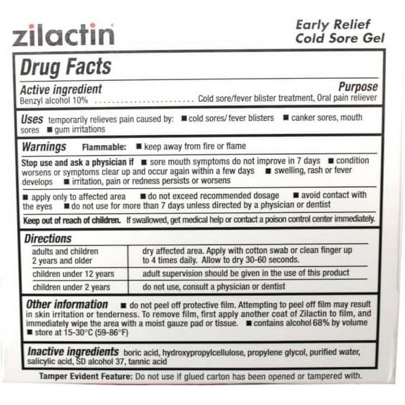 Zilactin Cold Sore Relief Gel - .25 oz (7.1 g), Pack of 6