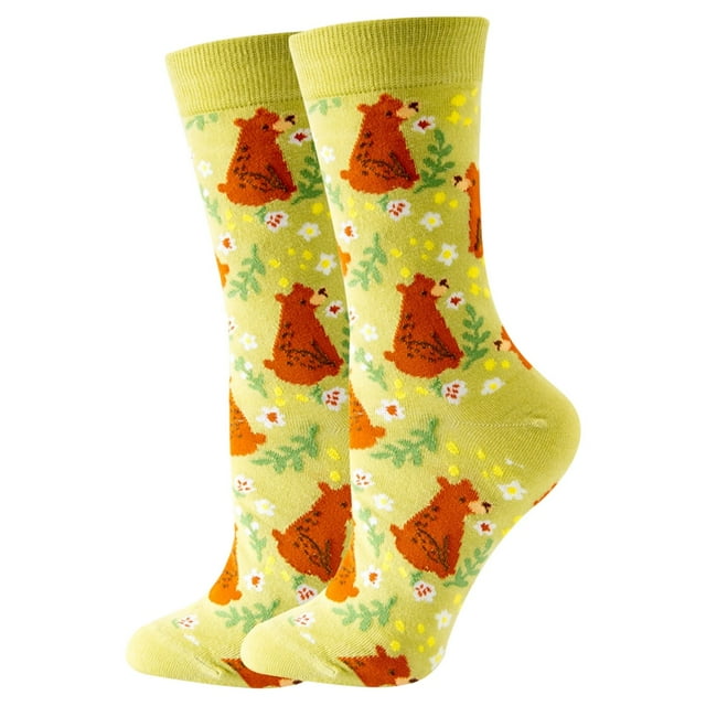 Bas d'Hiver Imprimé Fruits et Animaux Chaussettes Hautes Confortables Mi-Mollet avec Design Ludique