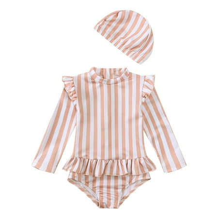 

Sobgg25 Girl Bathing Suit With Allover Long Sleeve Jumpsuits Baby Cartoon Sunscreen Swimwear Size 2-3 Years