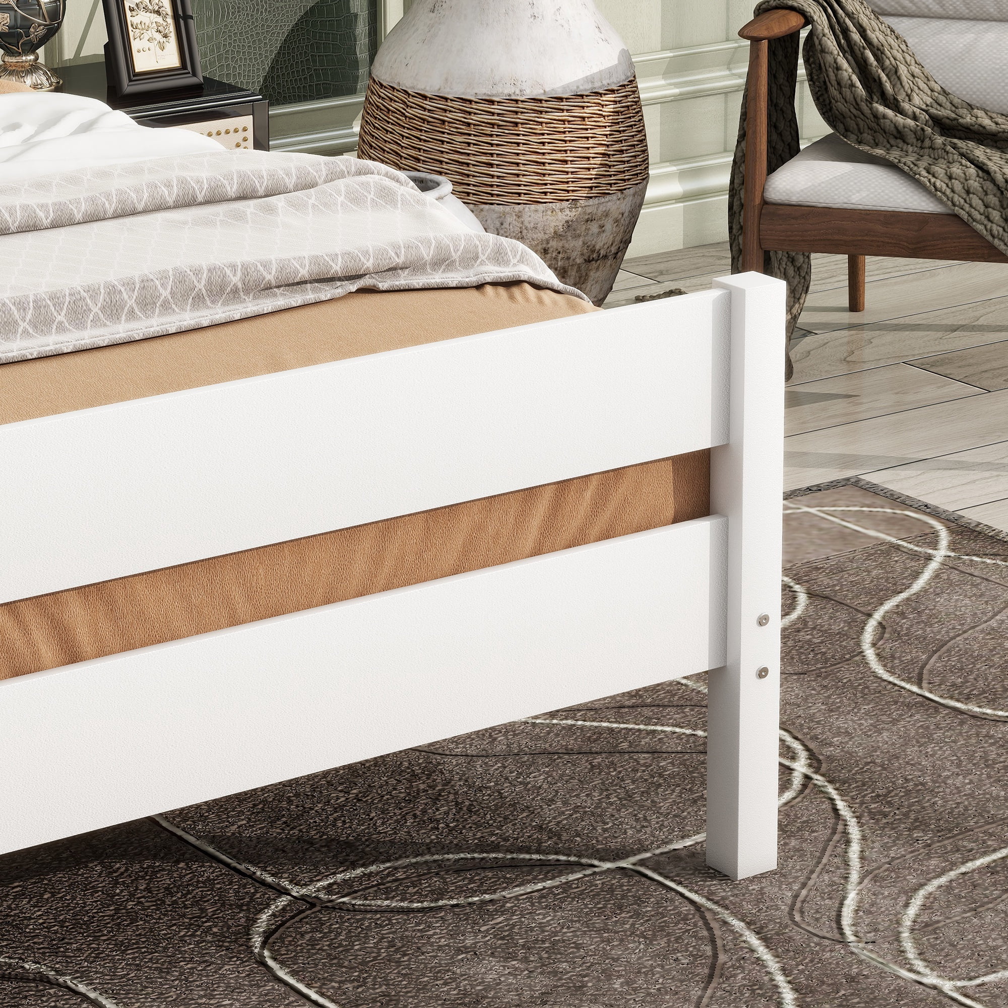 PORKISS Twin Size Bed Frame for Kids, Wood Bed Frame with Headboard/Footboard for Teens Boys Girls, No Box Spring Needed, White #2
