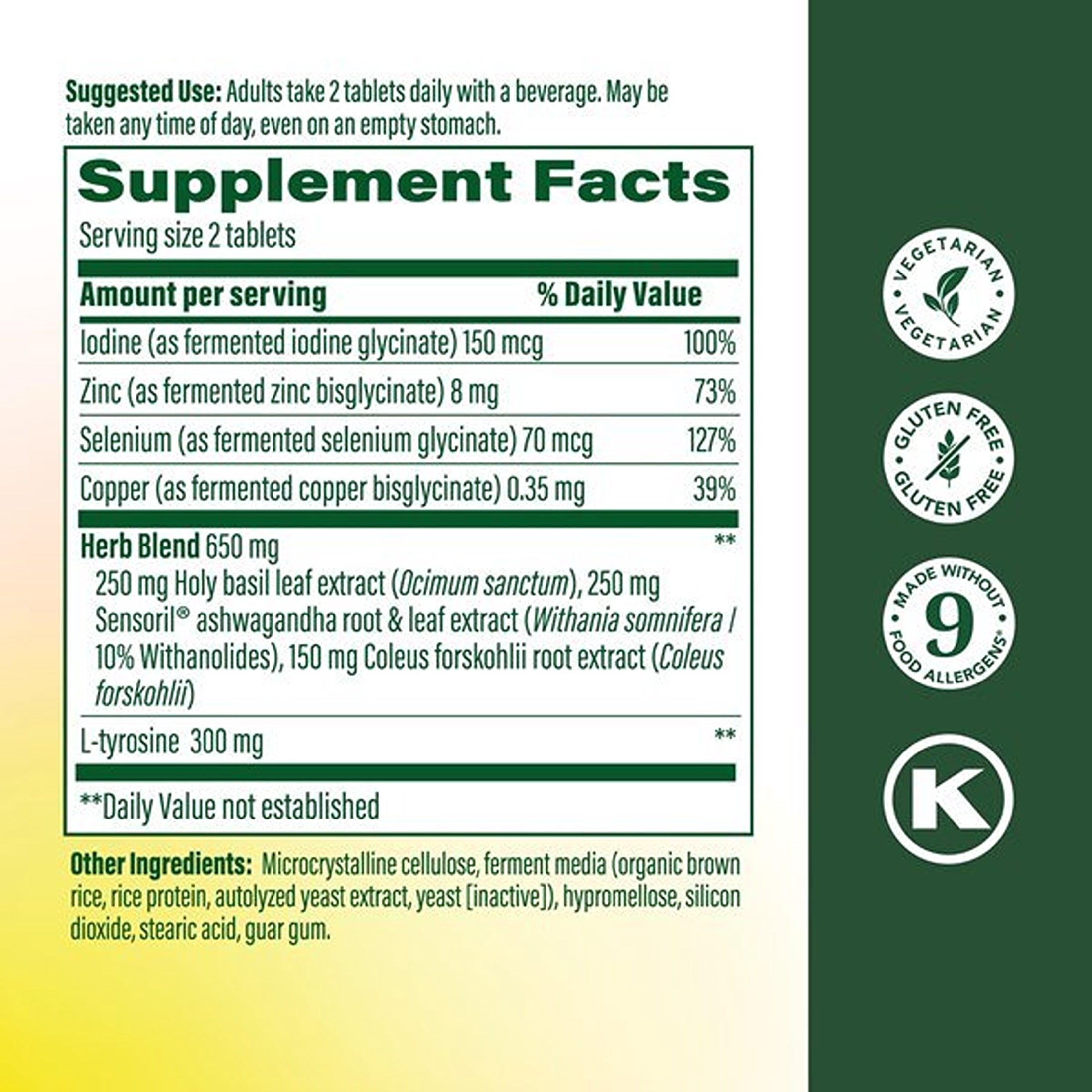 MegaFood Thyroid Strength - Ashwagandha, Zinc, Selenium, Iodine - Vegetarian - 30 Servings