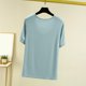 thumbnail image 4 of Pijama de manga corta para mujer, color liso, manga corta, camiseta fina, pijama de manga corta, blusa de poliéster, 4 of 7