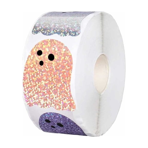Tepsmf Halloween Ghost Stickers 500pcs, Glitter Self-Adhesive Decals, Cute Spooky Party Craft for Kids Scrapbook Window Wall Decor