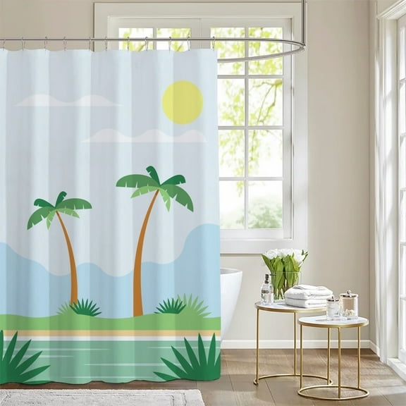 Tropical Natural Style Shower Curtain Beach Palm Tree Bathroom Curtain Curtain Non-perforated 3D Digital 1.2M * 1.8M