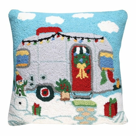 christmas trailer hand hooked wool throw pillow 18 quot x 18 walmart christmas throw pillows