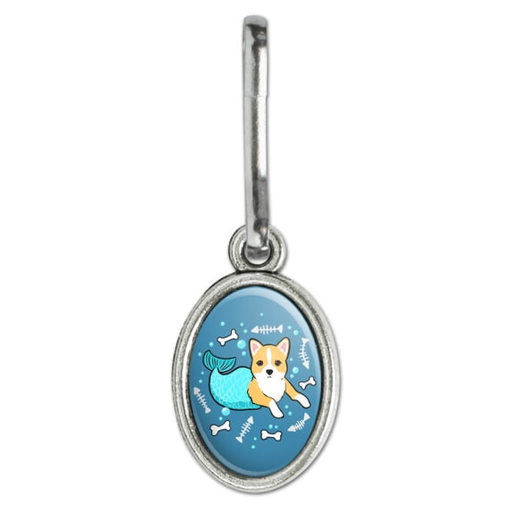 Merdog Mermaid Dog Antiqued Oval Charm Clothes Purse Suitcase Backpack Zipper Pull Aid