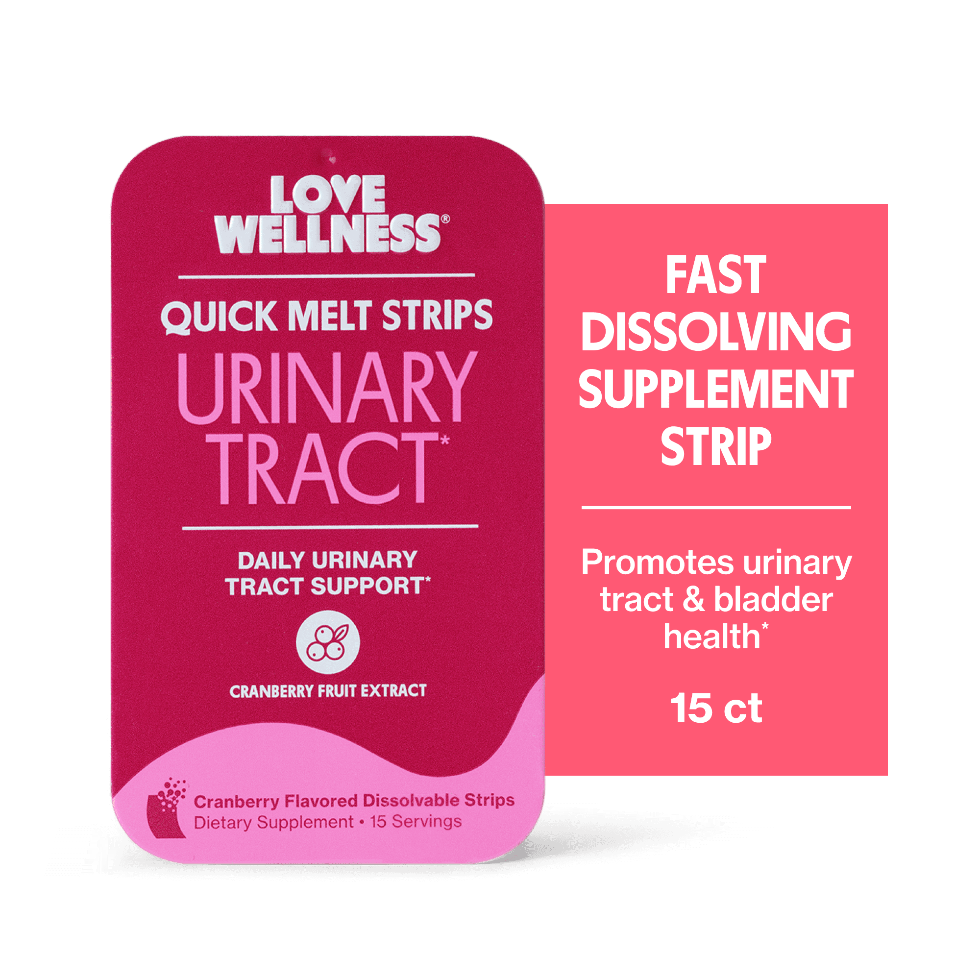 Love Wellness Urinary Tract Quick Melt Strips with 36mg PACs from Cranberry Extract - 15 Count