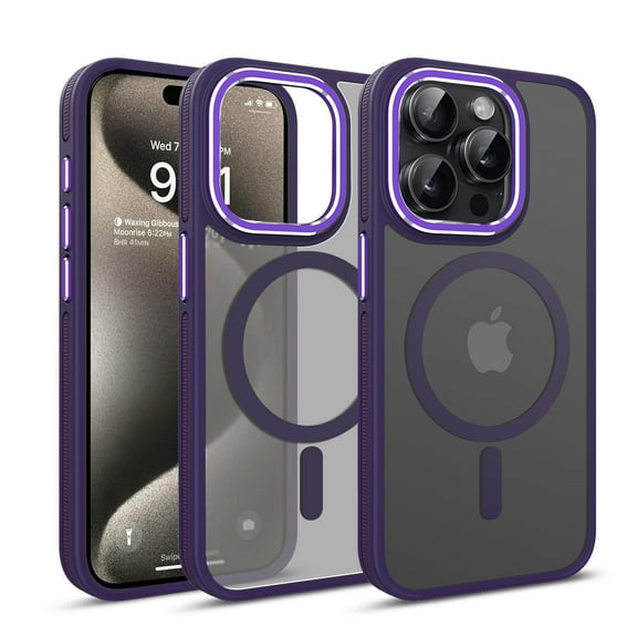 Dteck Magnetic Case for iPhone 15 Pro, Compatible with MagSafe, Translucent Matte Back Shockproof Phone Cover,Purple