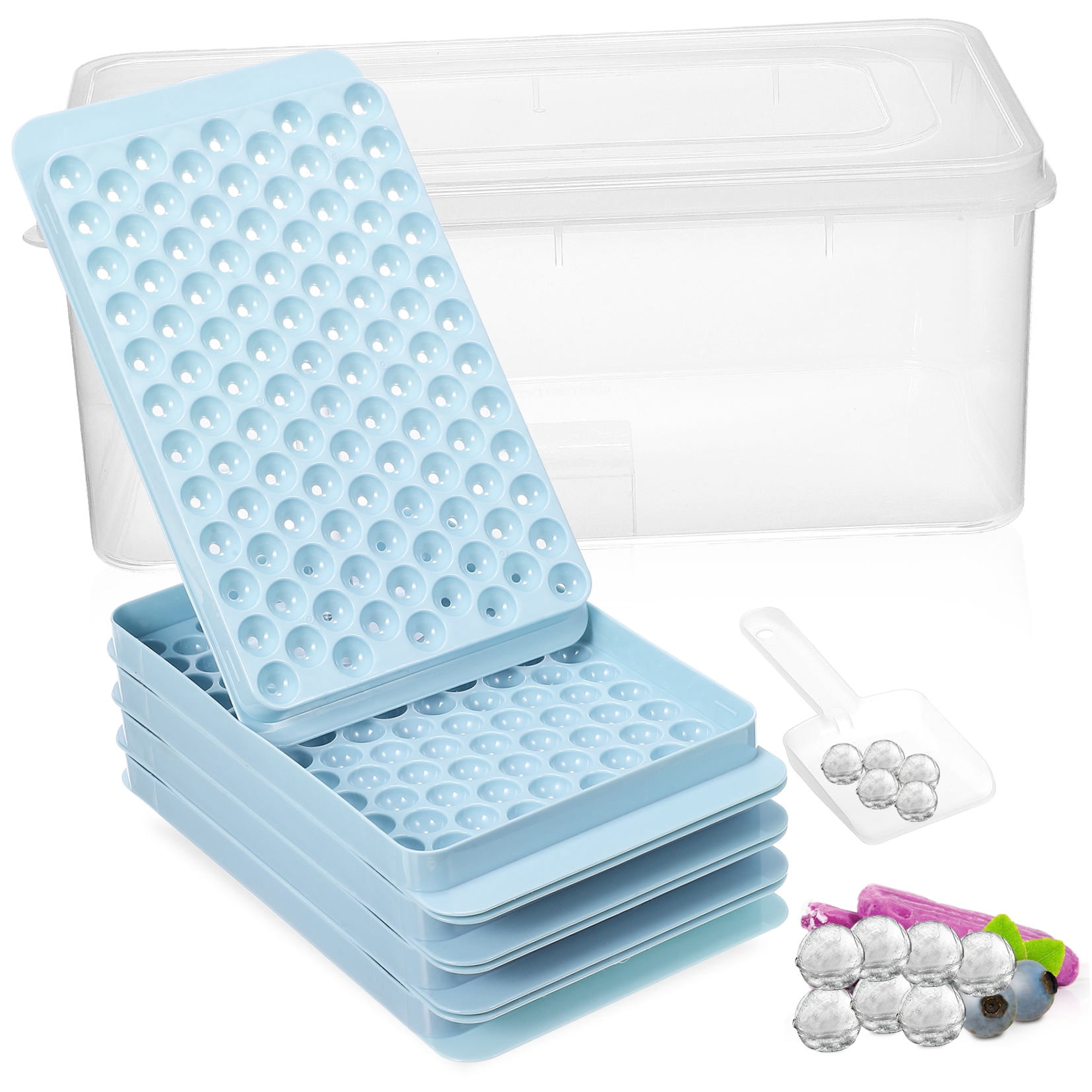 COOPHYA 4Pcs Ice Trays for Freezer Round Ice Moulds Easy Release Sky-Blue Plastic