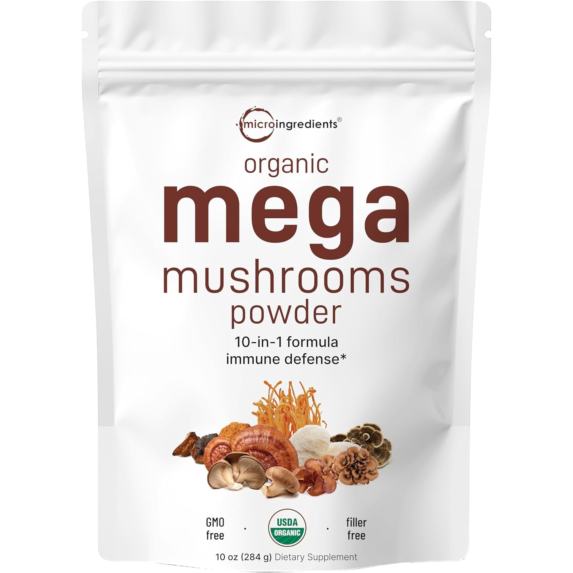 Micro Ingredients Organic Mega 10 Mushroom Complex Powder, 10 Ounce