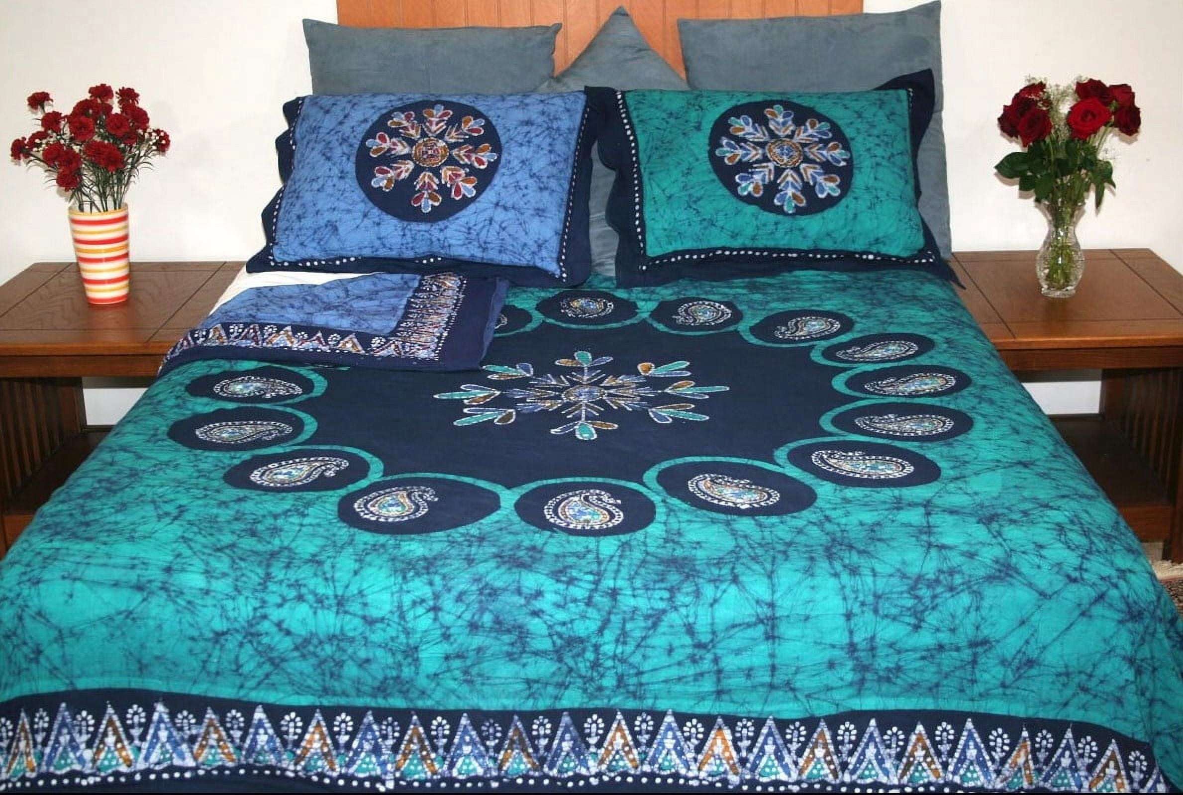 Authentic Batik Reversible Duvet Cover Cotton 106" x 96" Fits Queen-King Multi Color