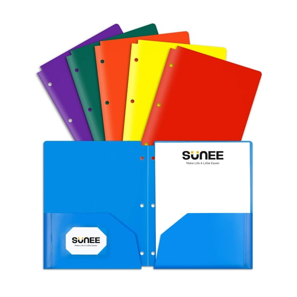 SUNEE 2 Pocket Folder (24/Pack, Assorted Colors) Heavy Duty Plastic Folders with Pockets Fit Letter-Size Papers, Two-Pocket Poly Folders Bulk for School, College, Office