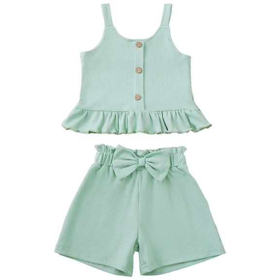 TOWED22 Toddler Girl Clothes 2 Piece Summer Set Sleeveless Rainbow Check Top & Elastic Shorts Outfit 2-8Y(Green,2-3 Y)