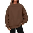 thumbnail image 3 of Women's Plus Size Casual Pullover, No Hood Crewneck Sweatshirt, Soft Long Sleeve Top, Loose Fit Comfort Wear, Oversized Everyday Blouse for Women Coffee L, 3 of 5