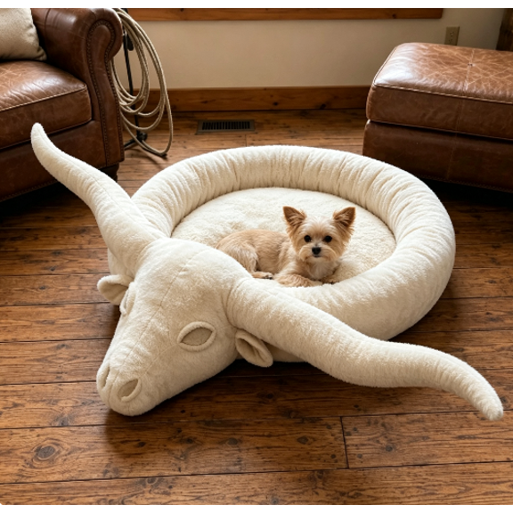 Longhorn Lounger Pet Bed, Creative Ranch‑Inspired Novelty Pet Gift for Pet Lovers