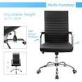 thumbnail image 4 of JJUN Ergonomic Office Desk Chair, Executive Ribbed Mid-Back PU Leather Conference Room Chair Adjustable Swivel Chair with Arms (1, Black), 4 of 8
