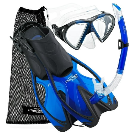Phantom Aquatics Speed Sport Mask Fin Snorkel Set Adult, Blue - Small/Medium/Size 4.5 to
