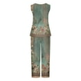 thumbnail image 5 of Mikilon Ensemble Élégant pour Femmes 2 Pcs Débardeur Imprimé Ample Décontracté Pantalon Long Sans Manches Col Rond Haut/chemise Vert Armée G, 5 of 5