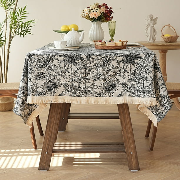 Mantel de poliéster teñido en hilo de 59 x 39 pulgadas, estilo étnico, con borlas, para mesa de comedor, de café, resistente a las arrugas y a la decoloración, para decoración del hogar, para
