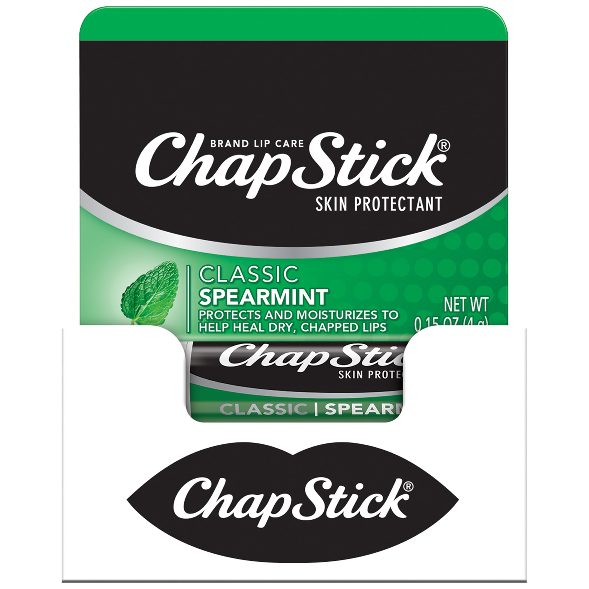 ChapStick Classic Spearmint Flavored Mint Lip Balm Tubes, 0.15 Oz, 12