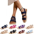 thumbnail image 2 of Women's Wide Width Flat Sole Sandals with Elastic Straps for Comfortable Fit Roman Style Beach Wear,Dark Blue#43, 2 of 6