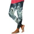 thumbnail image 3 of Fartey Plus Size Halloween Leggings for Women Funny Ghost Print Yoga Pants Tummy Control High Waisted Hip Lifting Pants Soft Stretchy Workout Tights Multicolor S, 3 of 5