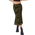 thumbnail image 1 of Falda Floral Inspire Chic para Mujer, Cintura Alta Elástica, Cola de Pez, Elegante Falda Midi de Otoño Invierno, Talla XL, Verde Oliva, 1 of 6