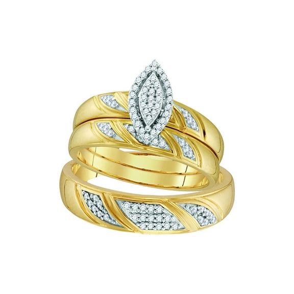 FB Jewels 10k Yellow Gold Diamond His Hers Matching Trio Wedding Engagement Bridal Ring Set 1/4 Cttw Size 5
