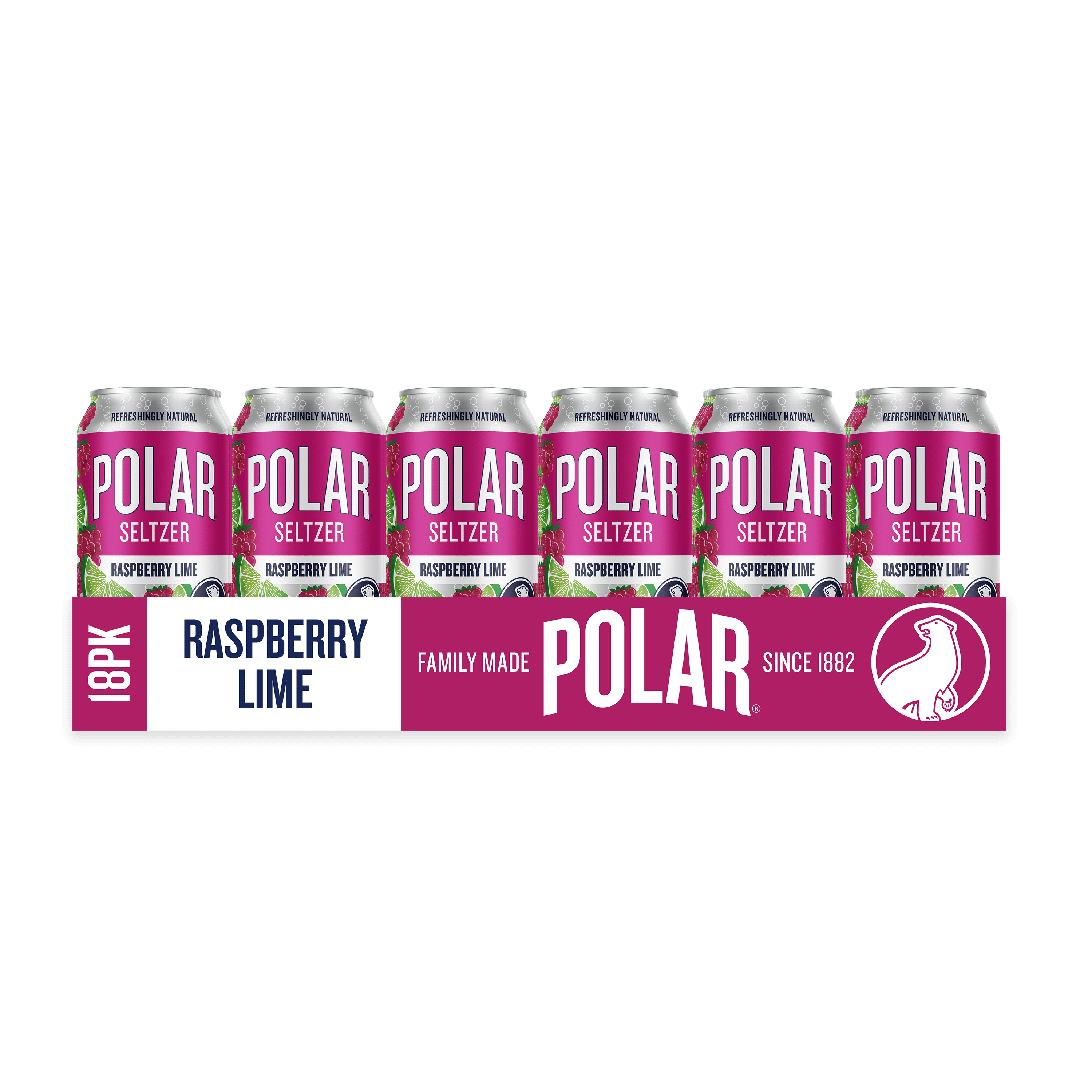 Polar Zero Calorie Raspberry Lime Sparkling Seltzer Water, 12 fl oz, 18 Pack Cans