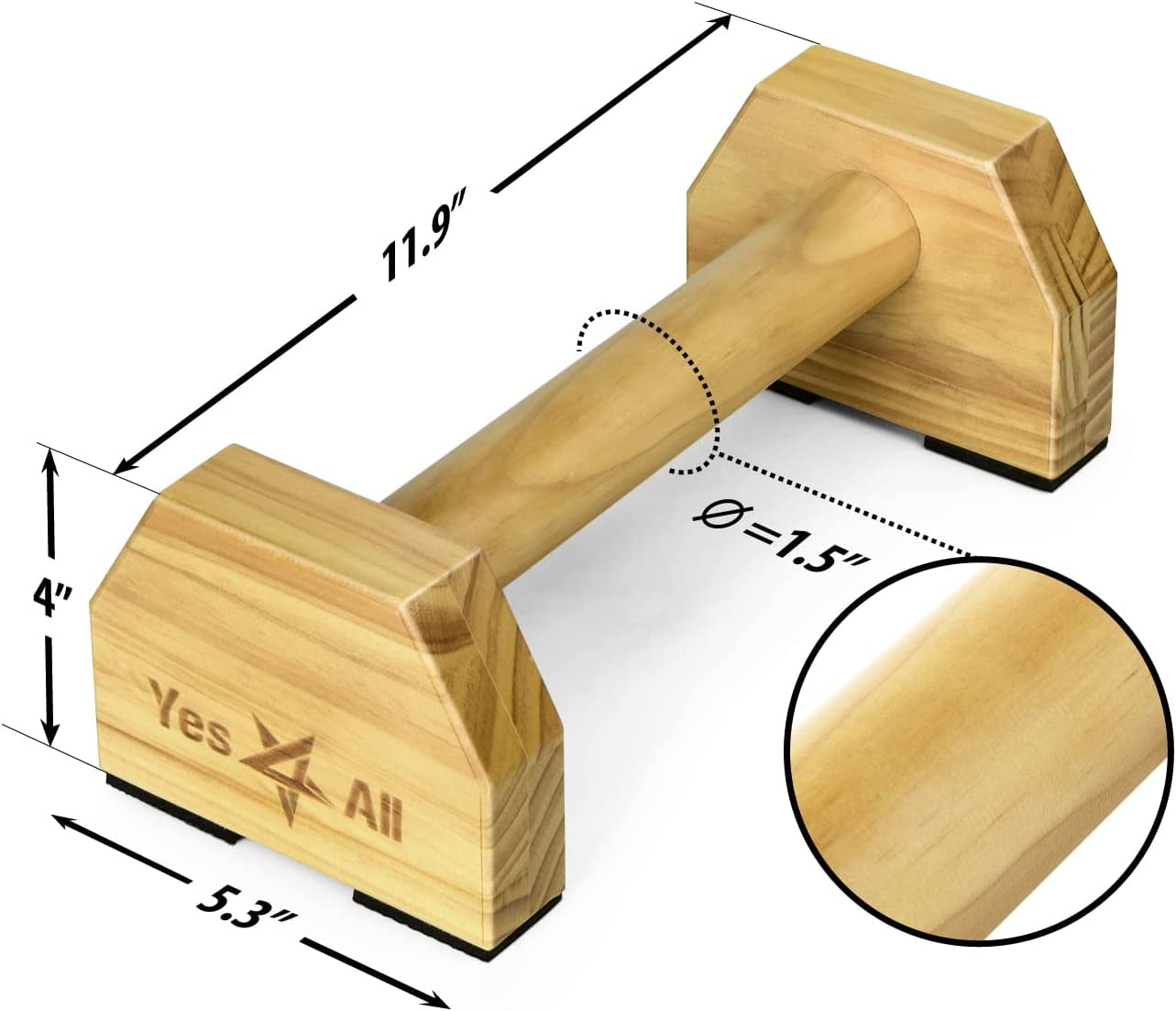 Yes4All Wooden Parallettes, Natural, Pair