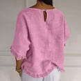 thumbnail image 5 of Women T Shirts Summer Tops Solid Cotton and Linen Ruffle Pleated Hem Tops Round Neck Casual Shirt Tops Comfortable Shirts, 5 of 8