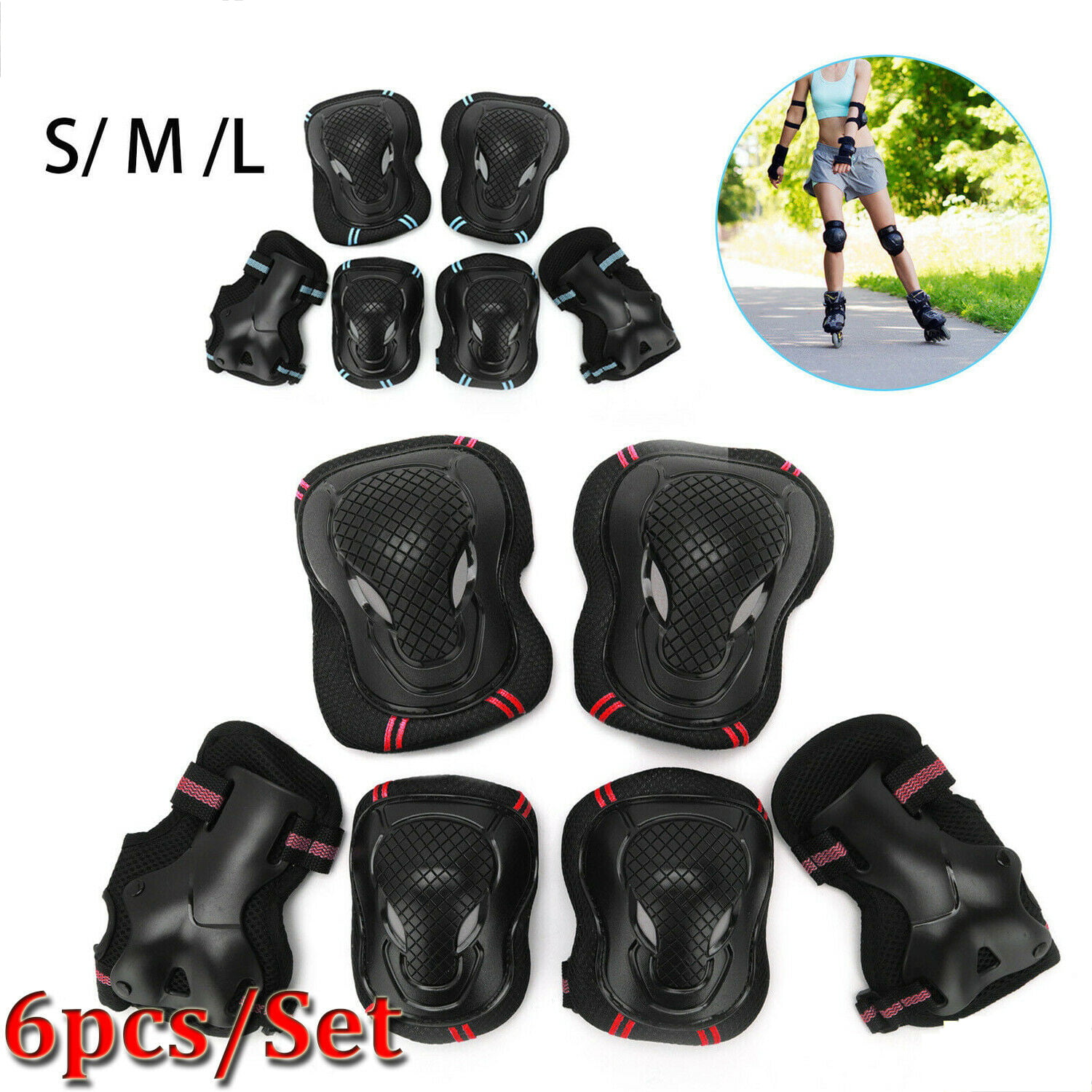 7pcs Adult Elbow Wrist Knee Pads Sport Safety Helmet Protective Gear Guard Set L 