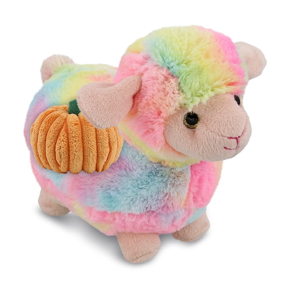 DolliBu Super Soft Plush Rainbow Sheep Stuffed Animal with Pumpkin Decor - Pumpkin Plush Animal for Fall, Halloween and Thanksgiving, Pumpkin Toy for Baby, Kids, Adults - 7 Inches
