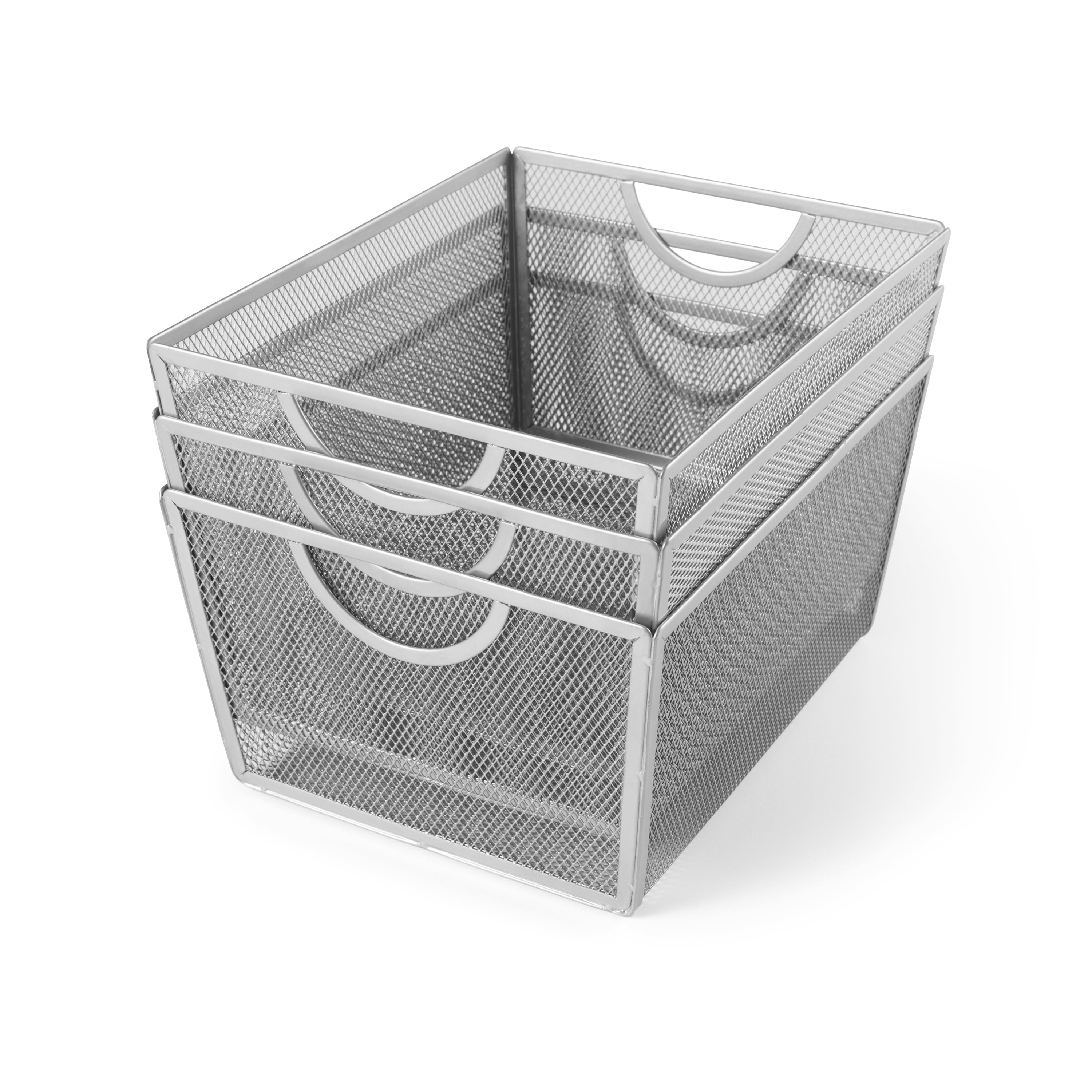 Mainstays Steel and Mesh Over-the-Cabinet Basket with Handle, Silver, 3 Count