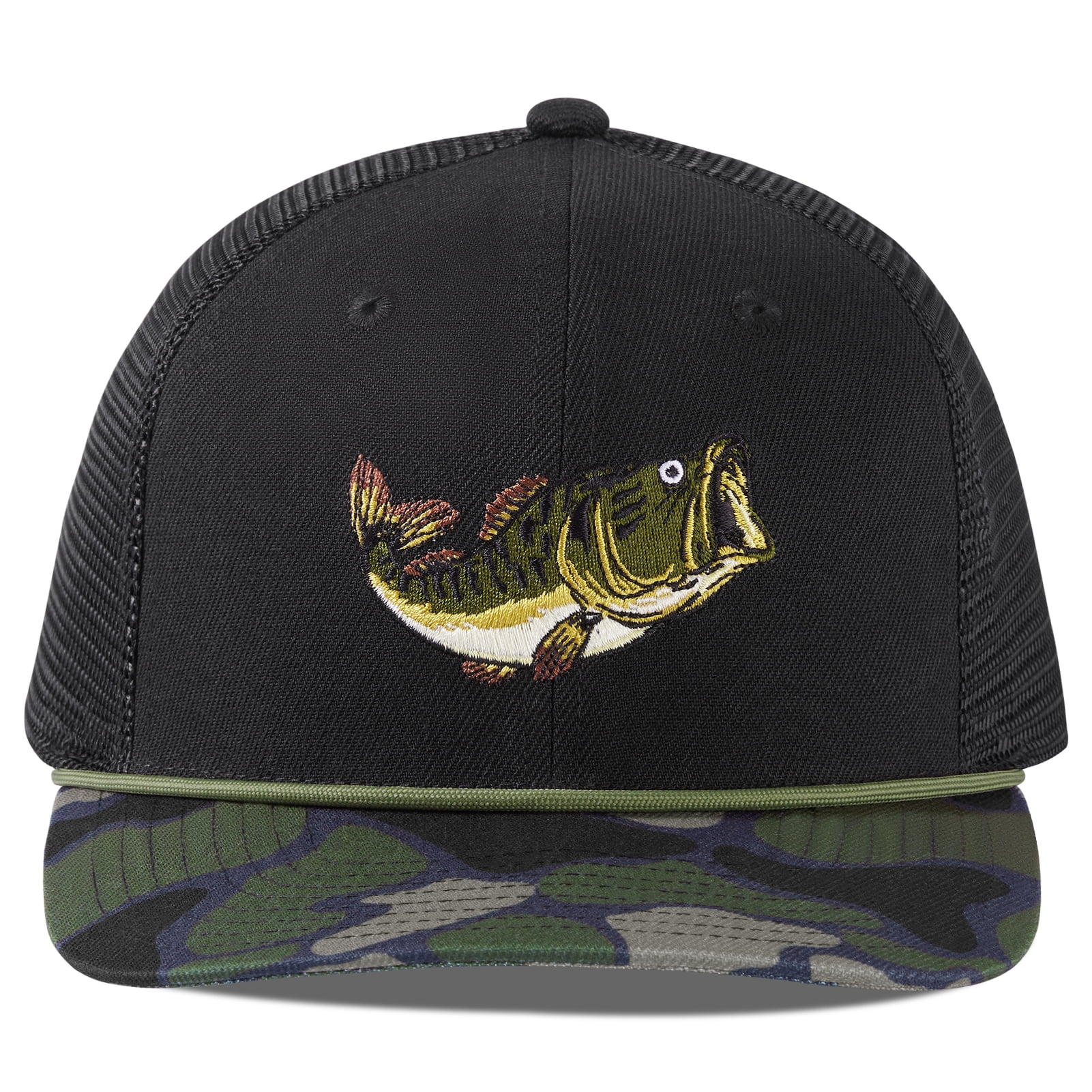Bassdash Camo Rope Trucker Hat Adjustable, Embroidered Baseball Cap with Mesh Back for Hunting & Fishing