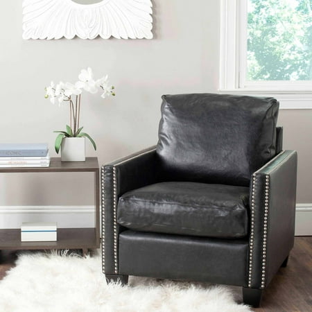 Bicast Leather Durability - Safavieh Horace Bicast Leather Club Chair, Antique Black with Silver Nail Heads