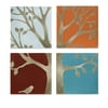 Set of 4 Terracotta Wall Tiles with Gold-Finished Tree and Bird Silhouettes