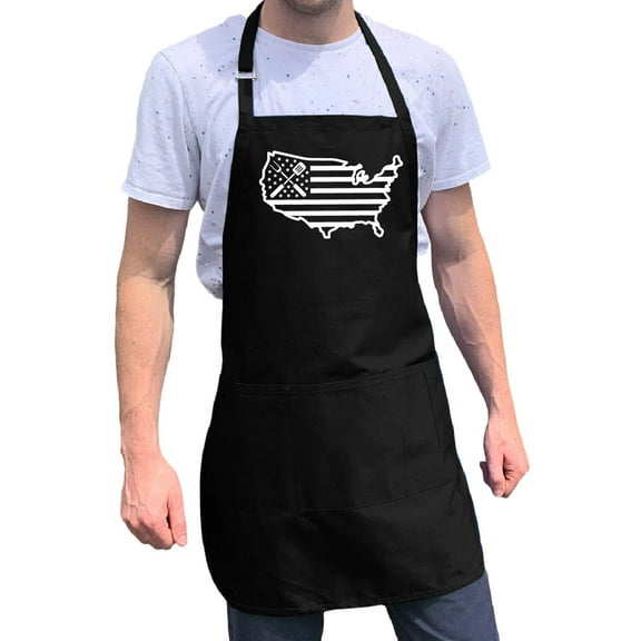 ApronMen, Funny Aprons For Men - USA BBQ Flag - 100% Cotton with Pockets - Black