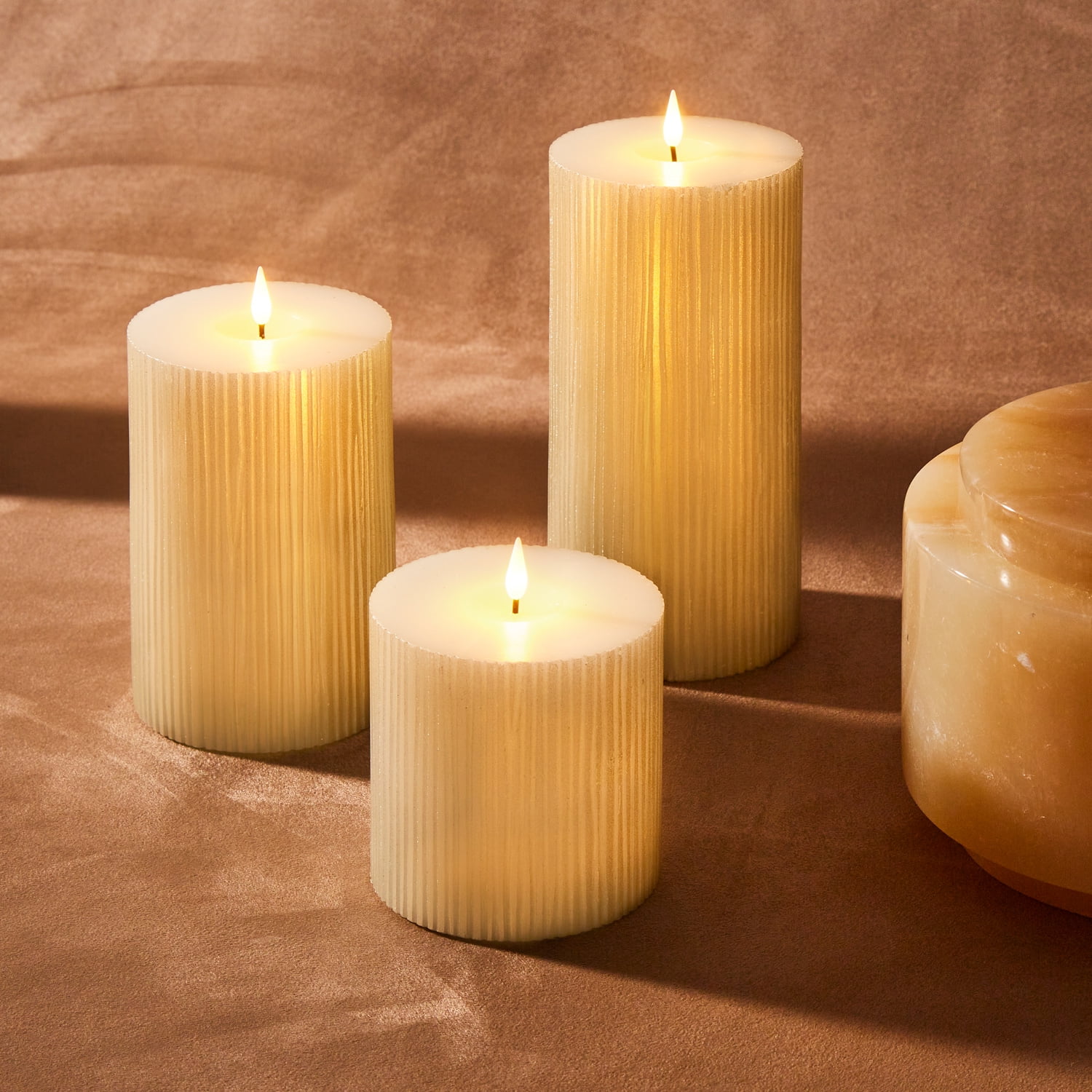 LampLust Shimmering Gold Flameless Candle Set 4" Diameter Large