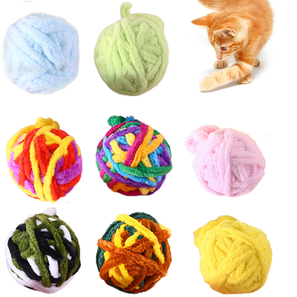 SPRING PARK 1 Box Cat Multicolor Toy Balls, Woolen Yarn Cat Woven Ball