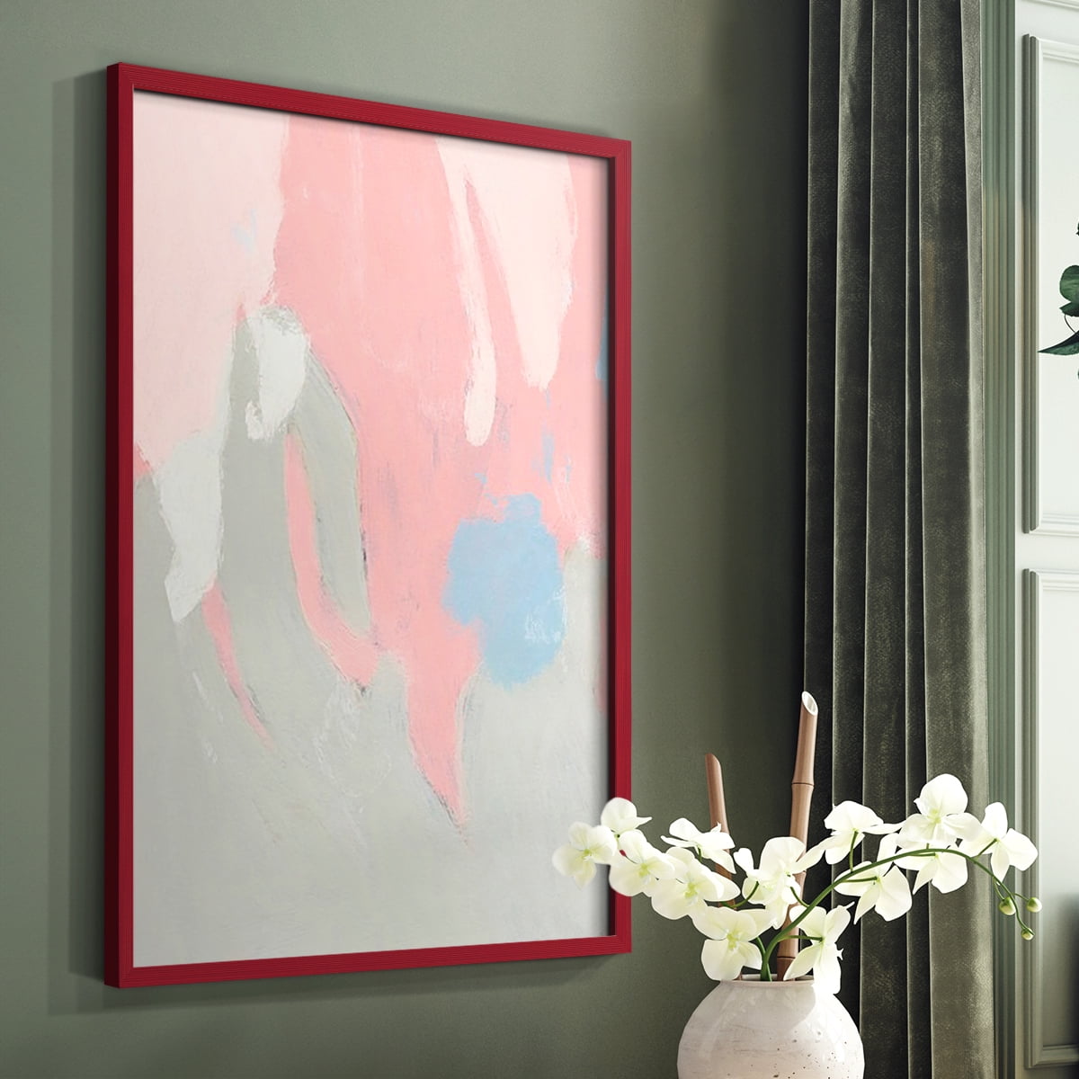 Blushing Abstract I Framed Print in Red Solid Wood Framed Print No Nail Hanging