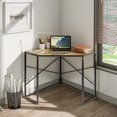 thumbnail image 2 of HOMCOM Corner Desk, Triangle Computer Desk with Steel Frame for Small Space, Corner Writing Desk for Workstation, Black, 2 of 10
