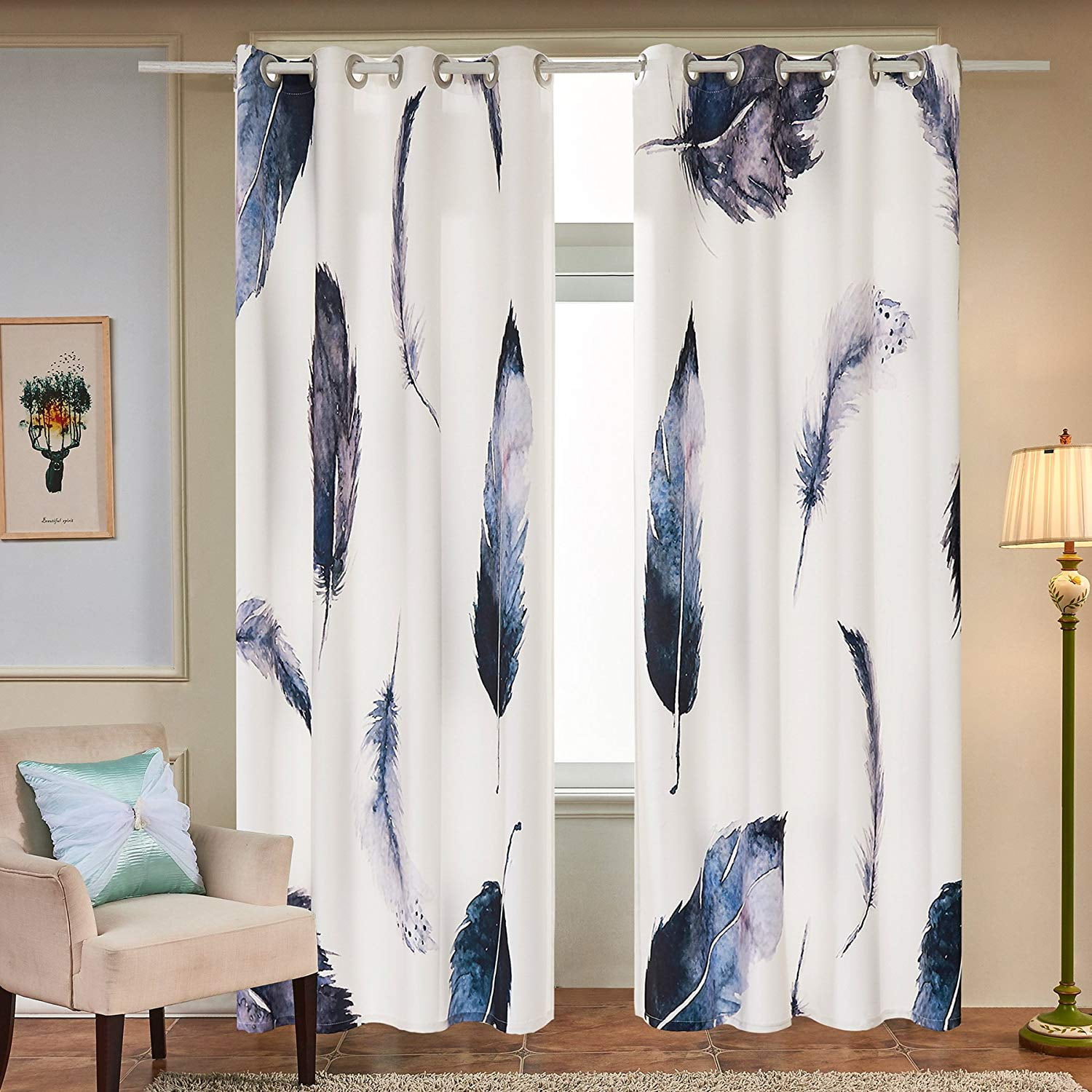 2 Panels Feather Embroidery Curtain Drape Living Room & Bedroom Window Curtains 