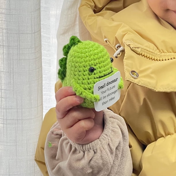 Crochet Cheerful Dinosaur Plush – Handmade Emotional Support Gift With Positive Card For Women, Friends, Coworkers