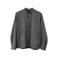 thumbnail image 3 of Fengqque Men's Mandarin Collar Button Down Shirt Jacket Long Sleeve Casual Overshirt with Pockets Dark Gray M, 3 of 7