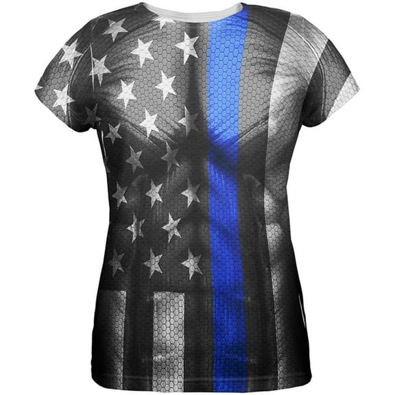 Halloween Thin Blue Line Superhero Costume Womens T Shirt Multi SM
