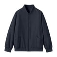 thumbnail image 4 of MXALUOB Men's Bomber Jacket Lightweight Full Zip Ribbed Baseball Collar Trendy Outerwear Solid Flight Windbreaker Casual Zip Jacket, 4 of 6